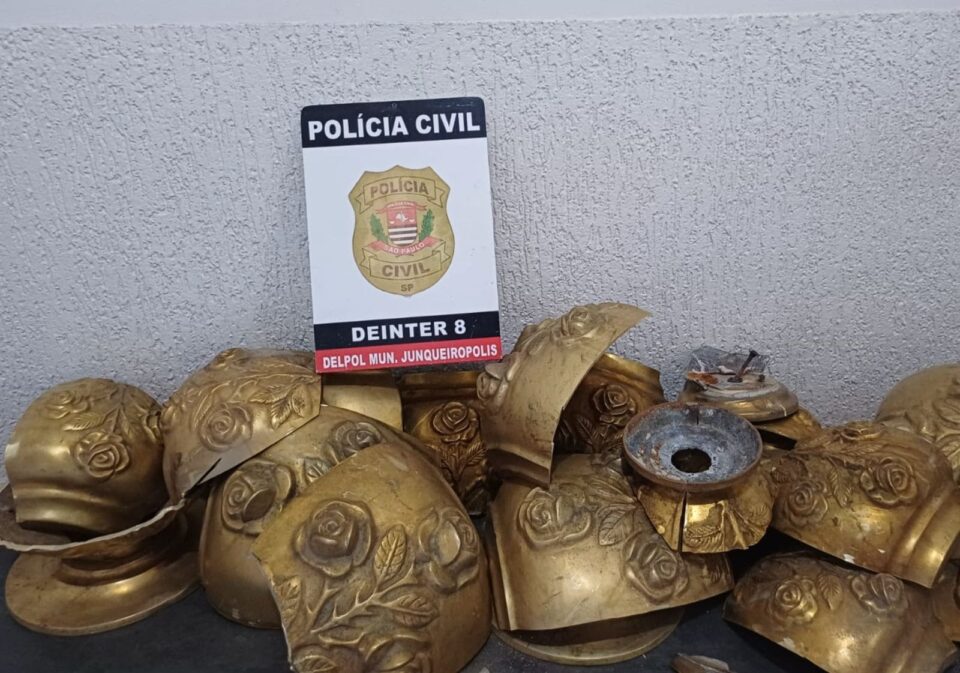 Dois homens são presos por receptação de 38 kg de bronze furtado de túmulos em Junqueirópolis