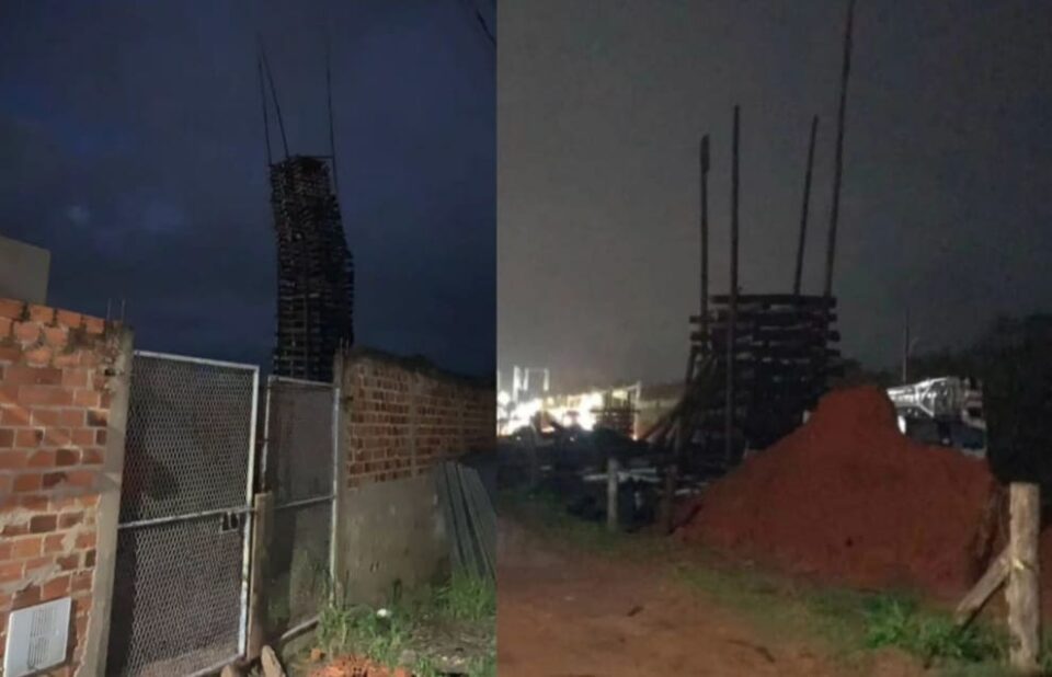 Parte da estrutura da fogueira em Pirapozinho cai após chuva e vento